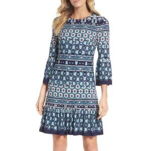 NEW Eliza J Size 8 A-Line Jersey Dress 3/4 Bell Sleeve Blue